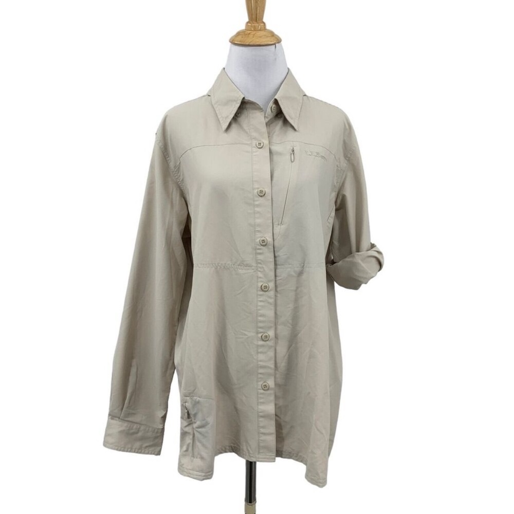 L. L. Bean No Fly Zone Long Sleeve Taupe Outdoor Safari Insect Repel Shirt Large